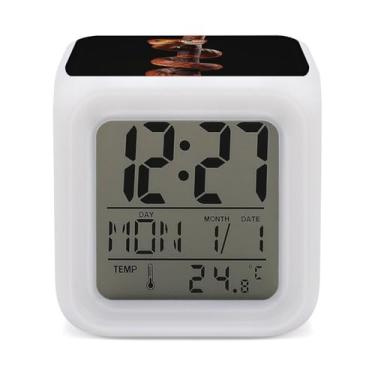 Imagem de RTFGHJS Despertador Uma Cobra Laranja Colorido Despertador Pequeno Display LED Despertador Digital Relógio Compacto Relógio Eletrônico para Quartos Cabeceira Mesa Prateleira Tamanho Único