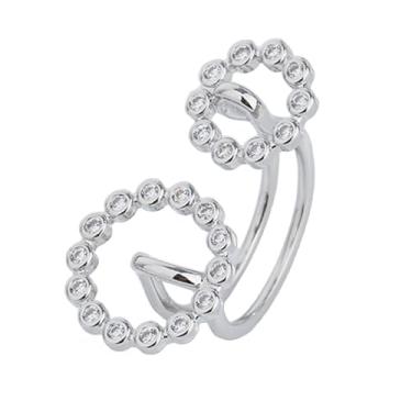 Imagem de Anel de anel aberto com contas de zircônia cúbica redonda dupla para mulheres, banhado a prata, ajustável, expansível, geométrico, clipe de papel empilhável, alfinete de segurança, anéis de eternidade