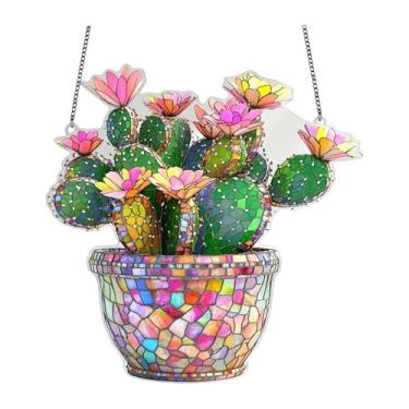 Imagem de FLCPJGV Planta plana de acrílico para pendurar na janela 2D, vaso colorido plano, decoração para parede interna, ornamento para pendurar