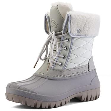 Imagem de mysoft Botas de neve femininas à prova d'água isoladas, quentes, com cadarço, botas de inverno até o meio da panturrilha para uso ao ar livre, Cinza claro, 38
