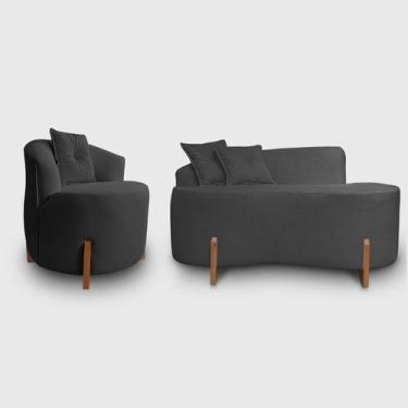 Imagem de Kit Sofá Orgânico Feijão Com Poltrona Pé De Madeira Bouclé Minimalista