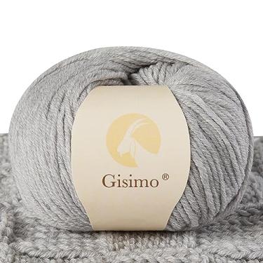 Imagem de GISIMO 100% fio de lã merino, fio luxuoso e macio de 6 camadas para tricô e crochê à mão, 50 g, 127 jardas/116 metros (cinza claro, 1 bola)