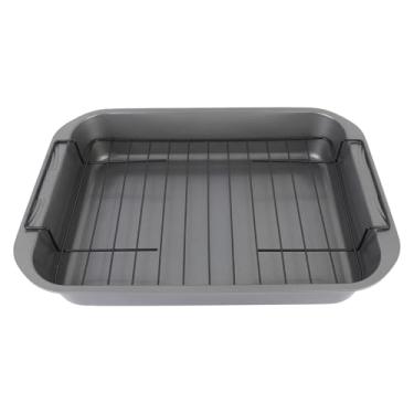 Imagem de Depisuta Assadeira antiaderente com grelha de controle de óleo, Assadeira retangular de aço carbono Assadeira profunda para serviço pesado Bandeja para forno para assar peru, frango
