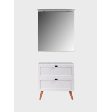 Imagem de Gabinete para Banheiro com Tampo e Espelheira 80cm Retro Mdf Milano - 