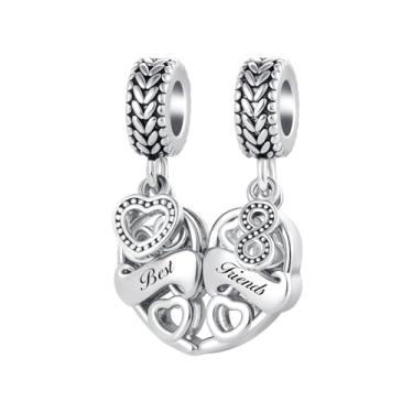 Imagem de LuxglitterLin Pingente de coração combinando Best Friend compatível com pulseira Pandora presente feminino