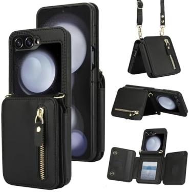 Imagem de Capa de celular para Samsung Galaxy Z Flip 6 5G 2024 com bloqueio de RFID, carteira com zíper, alça transversal, cordão de ombro, suporte para cartão de crédito, suporte ZFlip6, Z6, G, Flip6, ZFlip 6Z