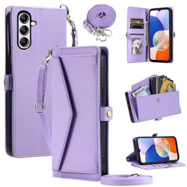 Imagem de Furill Capa carteira para Samsung Galaxy A54 5G com alça de pulso, alça de ombro, porta-cartões, à prova de choque, couro PU macio, fecho magnético, bolso com suporte, capa para telefone A545G A 54