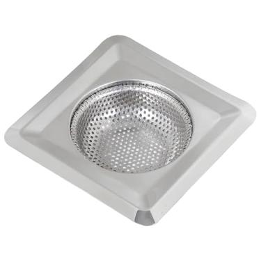 Imagem de Cesta quadrada de filtro de pia de aço inoxidável de 10 cm, coletor de cabelo de drenagem de malha fina e filtro de detritos de alimentos para cozinha, banheiro e pia utilitária