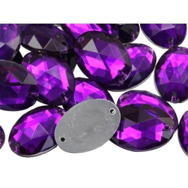Imagem de Allstarco 25 x 18 mm Ametista roxa CH05 Flat Back Costurado em contas ovais strass acrílico costura pedras de plástico com furos para joias, roupas, enfeites de vestuário, sapatos, cosplays,