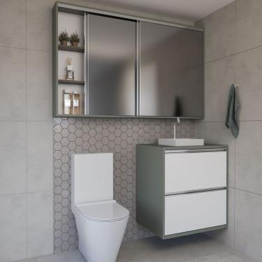 Imagem de Conjunto Gabinete E Espelheira Plena Versati 80cm Verde Branco