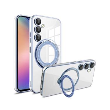 Imagem de HJZSZX Para Samsung S23Ultra Suporte Rotativo de Metal Revestimento TPU Transparente Capa Traseira (Para Samsung S23Ultra/Azul)