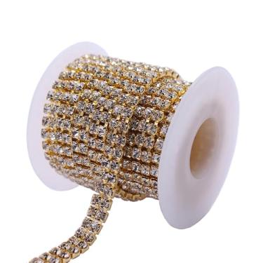 Imagem de Rolo de acabamento de strass de cristal com configuração dourada, pedras de vidro Aurora Boreal, fita de corrente para artesanato DIY, decorações (cristal)