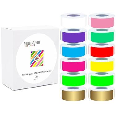 Imagem de YOULAISHI 1920 peças de fita térmica para impressão de etiquetas 160 etiquetas/rolo 14 mm x 40 mm (1/2 pol. x 1 1/5.1 cm) compatível com fita adesiva colorida D30 à prova d'água etiquetas mestres