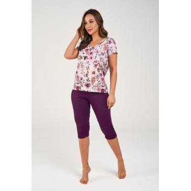 Imagem de Pijama Feminino Liganete Pescador Heloisa - Praqnome, Bordô, P