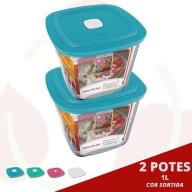 Imagem de 2 Pote Vidro Quadrado Alto Facilita c/ Tampa Sortida 1L Marinex - NADI