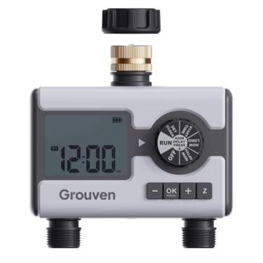 Imagem de Grouven Temporizador de água para mangueira de jardim, temporizador de irrigação com atraso de chuva, manual, sistema de irrigação automático, temporizador programável de torneira para jardim,