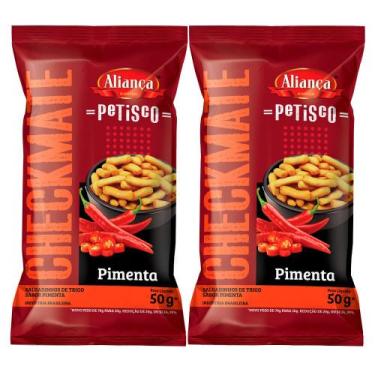 Imagem de Kit 2 Salgadinho de Trigo Aliança Checkmate Sabor Pimenta 50g