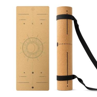 Imagem de Lunar Balance Tapete de Cortiça para Yoga/Exercício com Alça de Transporte | 182 cm x 66 cm | 5 mm de Espessura | Luxo | Ecológico | Antiderrapante e Absorvente de Água | Marcadores de Alinhamento e