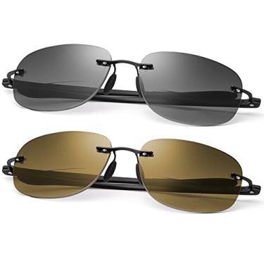 Imagem de MIRYEA 2 pares de óculos de leitura bifocais sem aro com proteção UV, antirluz azul, óculos de sol para homens e mulheres, Preto e marrom, 1.00