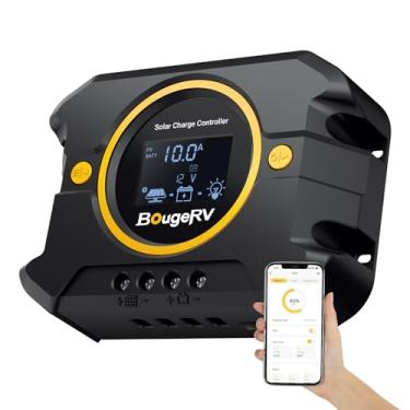 Imagem de BougeRV Controlador de carga solar Li 10A PWM 12V 24V, regulador de painel solar com visor retroiluminado, porta USB, parâmetro ajustável, para lítio, AGM, SLD, bateria de gel, para RV, off-gird