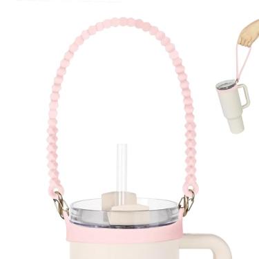 Imagem de VIKIZUES Alça Para Garrafa De Água - Suporte Silicone Macio, Tipoia, Cordão, Com Alça, Serve Na Maioria Das Garrafas 8 A 40 Onças, Acessórios Compatíveis Copos Stanley (Rosa)