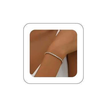 Imagem de YienDoo Pulseira elástica de cristal brilhante fashion pulseira de cristal corrente elástica CZ strass pulseiras de tênis acessórios de festa de casamento joias para mulheres, One Size, Zinco, Sem