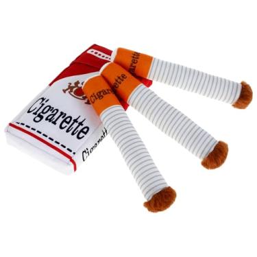 Imagem de 3 peças de brinquedo de cigarro para cães com caixa, brinquedos engraçados de pelúcia para cães, brinquedos engraçados para cães que rangem, brinquedos para filhotes de charuto para raças pequenas a