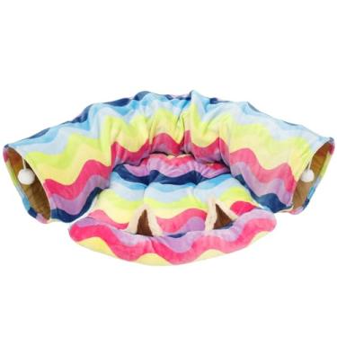 Imagem de Cama de túnel 2 em 1 para gatos, cama de túnel de coelho, cama de caverna de gato Peekaboo, tubos dobráveis para gatos com tapete removível para gatos, filhotes, coelhos, furões