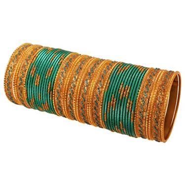 Imagem de Touchstone Pulseira feminina indiana de Bollywood glamourosa para melhorar o pulso, brilhos dourados, texturizados, texturizados, joias de designer de cores. Conjunto de 122 cm dourado para mulheres.,