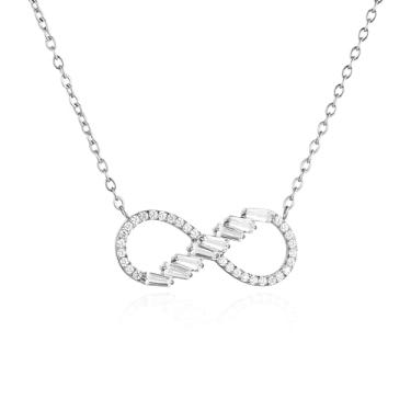 Imagem de HZMAN Colar feminino com símbolo do infinito de cristal cintilante de aço inoxidável com pingente de prata dourado, Aço inoxidável, Zircônia cúbica