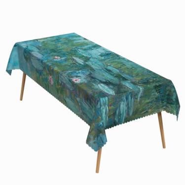Imagem de ggaimwf Toalha de mesa retangular com pintura a óleo de 137 x 272 cm, arte impressionista, série de lírios, toalha de mesa lavável e durável, capa de mesa para jantar, jardim, atelier, churrasco