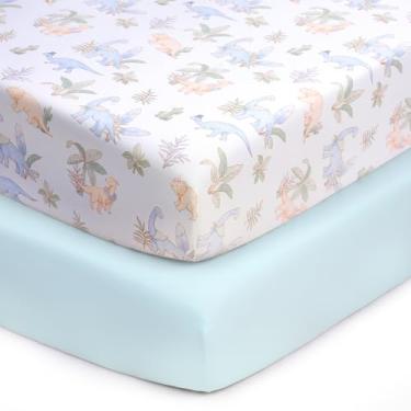 Imagem de UOMNY Lençóis de berço de dinossauro para berço padrão e colchões, berçário, para meninos e meninas, 1 pacote com 1 lençol infantil