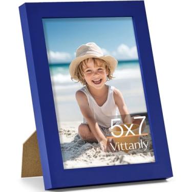 Imagem de Vittanly Porta-retrato 12 x 18 cm, feito de madeira maciça e acrílico inquebrável, moldura de madeira para montagem na parede ou exibição de mesa, moldura para decoração de casa com suporte, azul