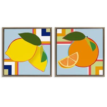 Imagem de Stupell Industries Conjunto de tela flutuante geométrica de frutas cítricas marrons de 2 peças, design de Daniela Santiago, 45 x 45 cm