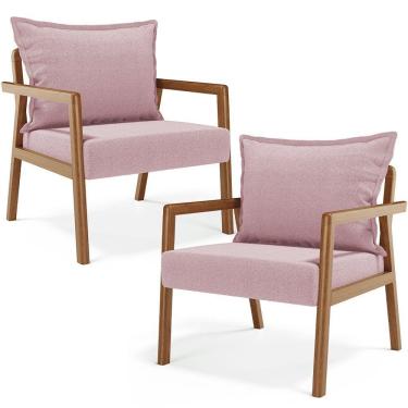 Imagem de Kit 02 Poltronas Decorativa Para Sala de Estar Alícia B04 Bouclê Rosê - Lyam Decor