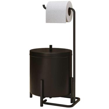 Imagem de Kit Lixeira 6L Aluminio E Papeleira De Chão 5800 Lovell Preto DHom