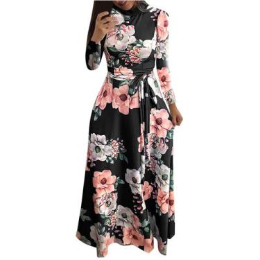 Imagem de Vestido de saia longa com gravata estampada casual - HUOGUO