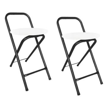 Imagem de Banqueta Baixa Aço Estofado Kit 2 Banqueta Dobrável - Moveraço, Branco