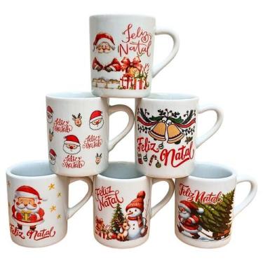 Imagem de Kit Jogo 6 Canecas Natal 120ml - Porcelana - Antilope Decor Porcelanas