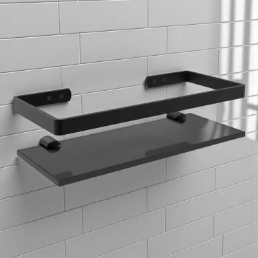 Imagem de Porta Shampoo Prateleira De Vidro 10X35 Cm Preto - Mais de Casa