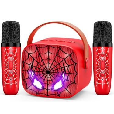 Imagem de Máquina de karaokê Spider Mini Kids LED Bluetooth 5.3 2 Mic - Webspide