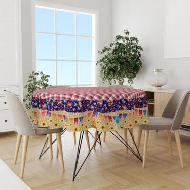 Imagem de Toalha De Mesa Redonda Tecido Oxford Festa Junina Arraiá Xadrez Chita 
