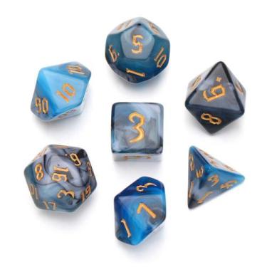 Imagem de Conj. de 7 dados - Mesclados Dicromáticos - RPG, Azul