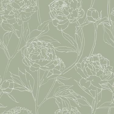 Imagem de Papel de parede VEELIKE Sage Green Peony Floral 45cmx9m Vinil