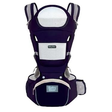 Imagem de Bolsa Canguru Ergonômica Premium Baby Bear 3 em 1 | Assento Acolchoado| 12 posições | Alças Reguláveis | Bolsos Frontais e Laterais (Azul Marinho)