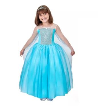 Imagem de Vestido Fantasia Infantil Rainha Elsa Frozen c/Capa (G(8 ANOS))