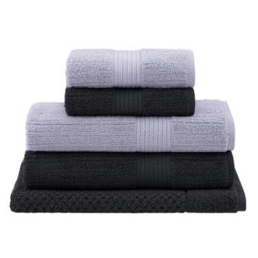 Imagem de Jogo 5 pçs de Toalhas Banho Buddemeyer Fio Penteado Canelado 100% Algodão Prata 1831 / Grafite 1872