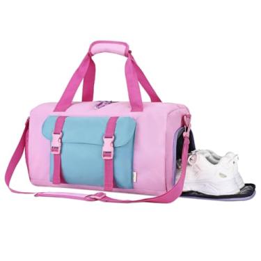 Imagem de Kasqo Bolsa de viagem para meninos, resistente à água, esportiva, academia, dança, para adolescentes, meninas, festa do pijama, escola, fim de semana, com compartimento para sapatos, bolso seco e