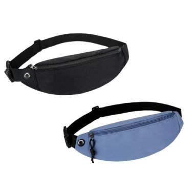 Imagem de Pochete pequena, pacote com 2, bolsa de cintura de nylon impermeável com zíper, mochilas leves para homens e mulheres (preto + azul)