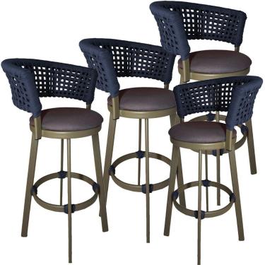 Imagem de 4 Banqueta Somália Em Alumínio E Corda Náutica Jardim Azul Marinho